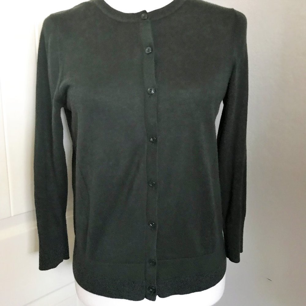 Loft 100% Pima Cotton 3/4-Length Sleeve Dark Green Cardigan Small